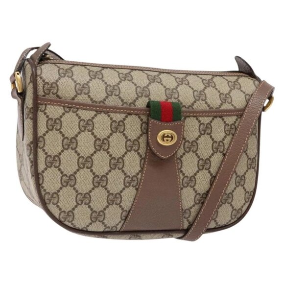 GUCCI GG Supreme Web Sherry Line Bag PVC Beige Gold 001 754 6177 Auth 138390 - Picture 1 of 16